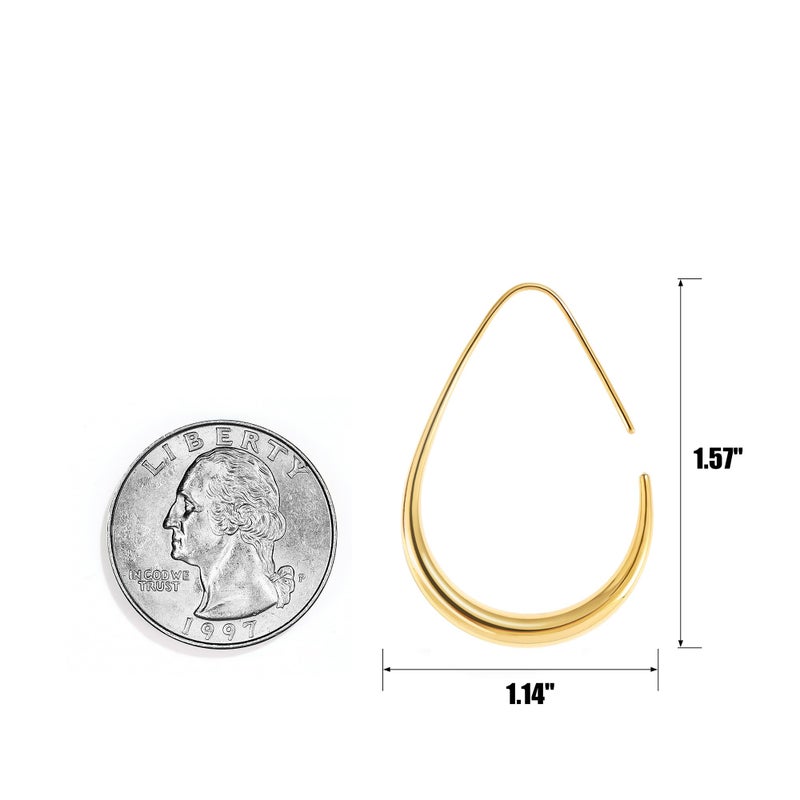 Gacimy 14K Gold Plated Teardrop Hoop Earrings for Women, 14K Gold Plated Oval Pull Through Hoop Earrings for Women 40mm - Image 4