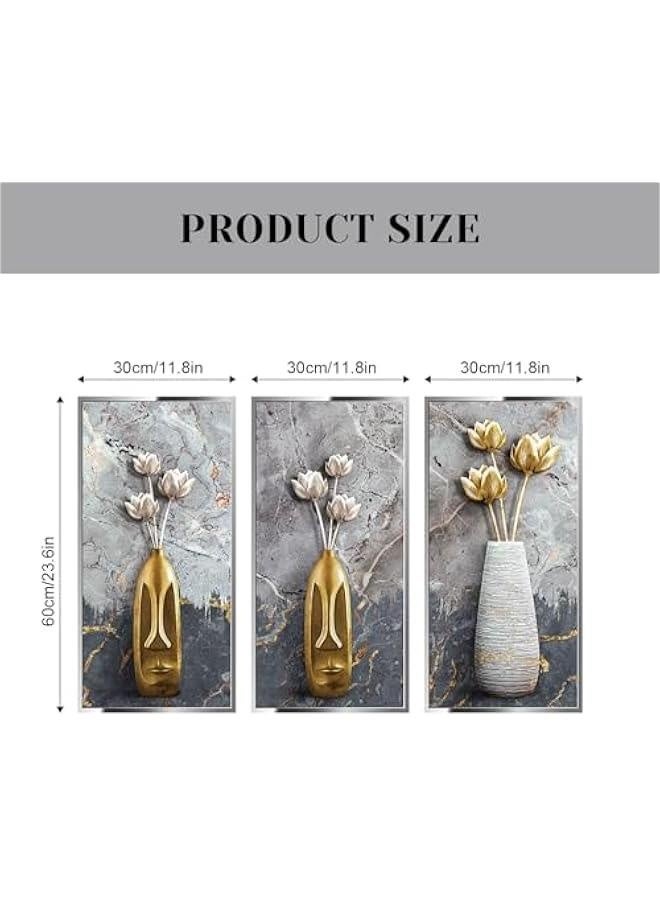 3D Vase Lotus Wall Stickers, Frameless Self Adhesive Wall Art Decor Set of 3, 3D Vinyl Wall Art Sticker Home Decor Wall Posters & Prints for Aisle Stairs Wall Living Room Sofa Backdrop 11.8x23.6  - Image 3