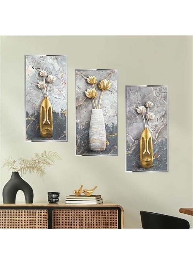 3D Vase Lotus Wall Stickers, Frameless Self Adhesive Wall Art Decor Set of 3, 3D Vinyl Wall Art Sticker Home Decor Wall Posters & Prints for Aisle Stairs Wall Living Room Sofa Backdrop 11.8x23.6  - Image 5