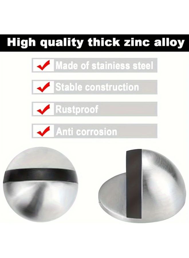 Heavy Duty Door Stopper Non Slip Floor Protector No Drill Silvery Brushed Metal Finish - Image 3