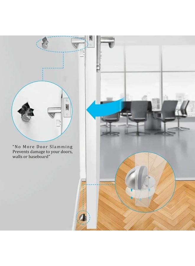 Heavy Duty Door Stopper Non Slip Floor Protector No Drill Silvery Brushed Metal Finish - Image 5