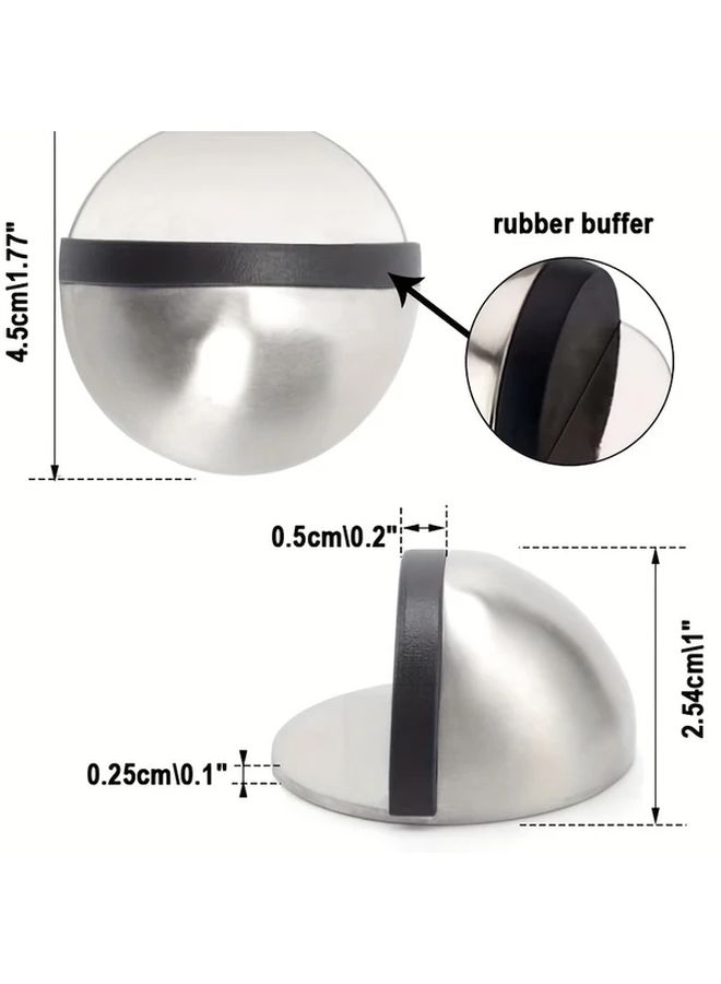 Heavy Duty Door Stopper Non Slip Floor Protector No Drill Silvery Brushed Metal Finish - Image 2