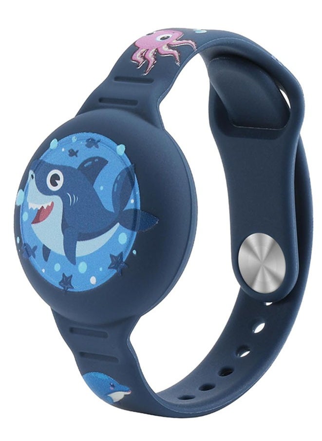 FASHION MANIA - Compatible AirTag Kids Bracelet, Waterproof AirTag holder Cute Cartoon Design Air Tag Accessory, Fully Covered Silicone Air Tag Box Toddler Child Adult (Blue Shark) - Image 1