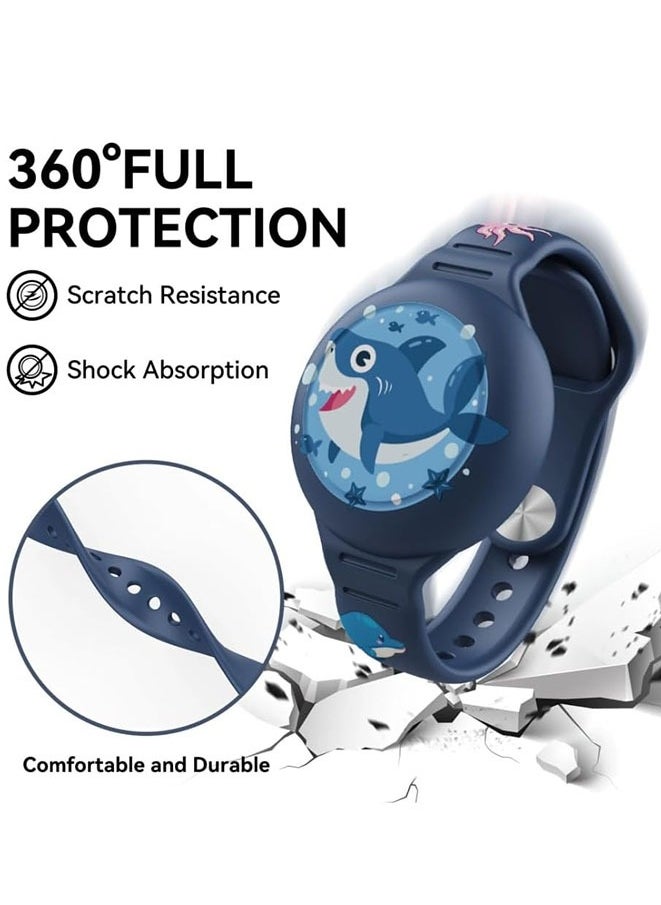 FASHION MANIA - Compatible AirTag Kids Bracelet, Waterproof AirTag holder Cute Cartoon Design Air Tag Accessory, Fully Covered Silicone Air Tag Box Toddler Child Adult (Blue Shark) - Image 1