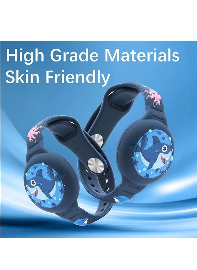FASHION MANIA - Compatible AirTag Kids Bracelet, Waterproof AirTag holder Cute Cartoon Design Air Tag Accessory, Fully Covered Silicone Air Tag Box Toddler Child Adult (Blue Shark) - Image 1