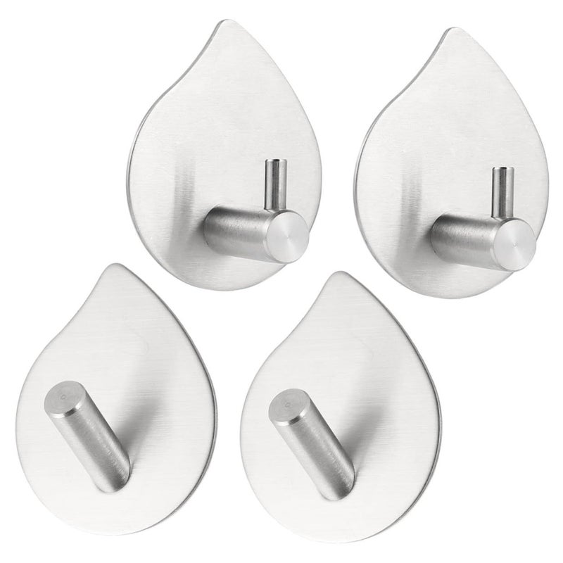 4 Pcs Stainless Steel Adhesive Hooks Strong Metal Coat Hangers Traceless Wall Mount Hooks For Bathroom Kitchen Bedroom Organization - Image 2
