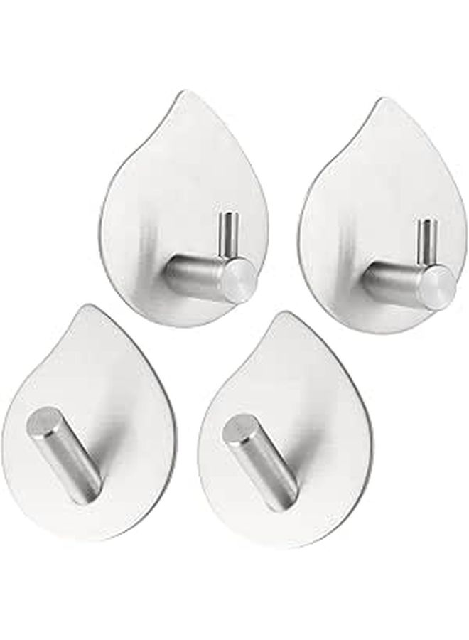 4 Pcs Stainless Steel Adhesive Hooks Strong Metal Coat Hangers Traceless Wall Mount Hooks For Bathroom Kitchen Bedroom Organization - Image 1