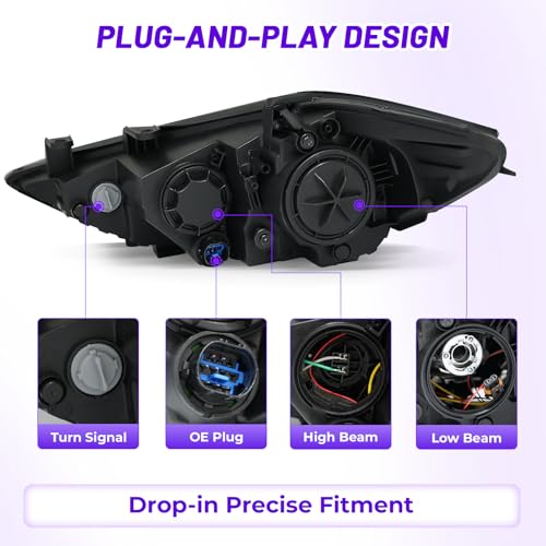 XGWZ Headlights Assembly Compatible with 2017 2018 Hyundai Elantra Black Housing, Driver and Passenger Side - Image 3