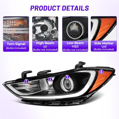 XGWZ Headlights Assembly Compatible with 2017 2018 Hyundai Elantra Black Housing, Driver and Passenger Side - Image 2
