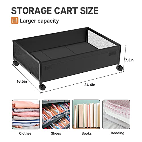 Smart Saver Under Bed Storage Organiser container box with Wheels - Large Space-saving Under Bed Drawer Shoe Storage Organizer on Wheels for Clothes (2 Pack, Black) - Image 5