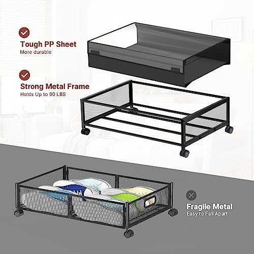 Smart Saver Under Bed Storage Organiser container box with Wheels - Large Space-saving Under Bed Drawer Shoe Storage Organizer on Wheels for Clothes (2 Pack, Black) - Image 3