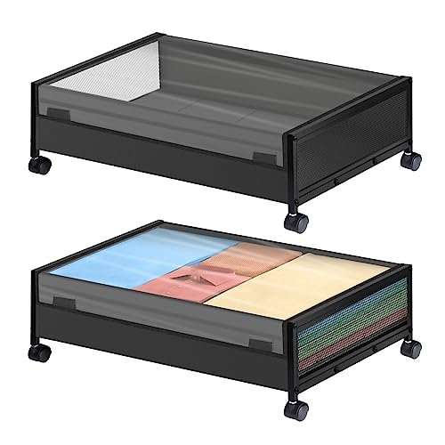 Smart Saver Under Bed Storage Organiser container box with Wheels - Large Space-saving Under Bed Drawer Shoe Storage Organizer on Wheels for Clothes (2 Pack, Black) - Image 1
