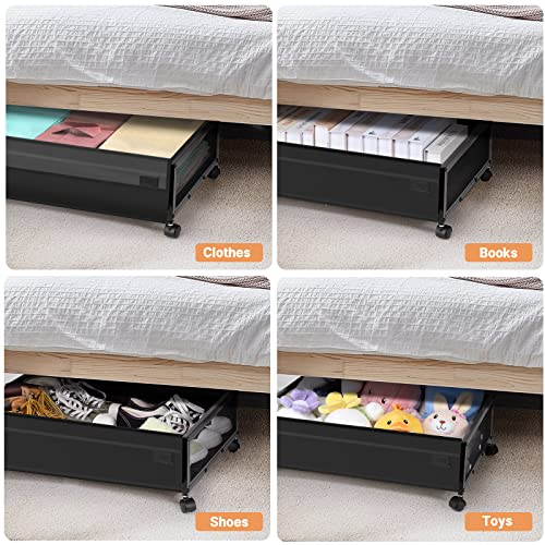 Smart Saver Under Bed Storage Organiser container box with Wheels - Large Space-saving Under Bed Drawer Shoe Storage Organizer on Wheels for Clothes (2 Pack, Black) - Image 4
