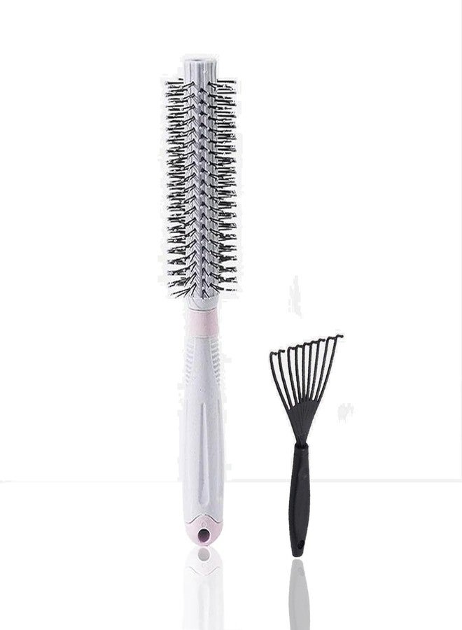 BlackLaoban Round Hair Brush with Brush Cleaner for Blow Drying, Styling, Curling, Straighten with Soft Nylon Bristles for Short or Medium Curly Hairs for Women & Men Dotted Round (Light-Purple) - Image 1