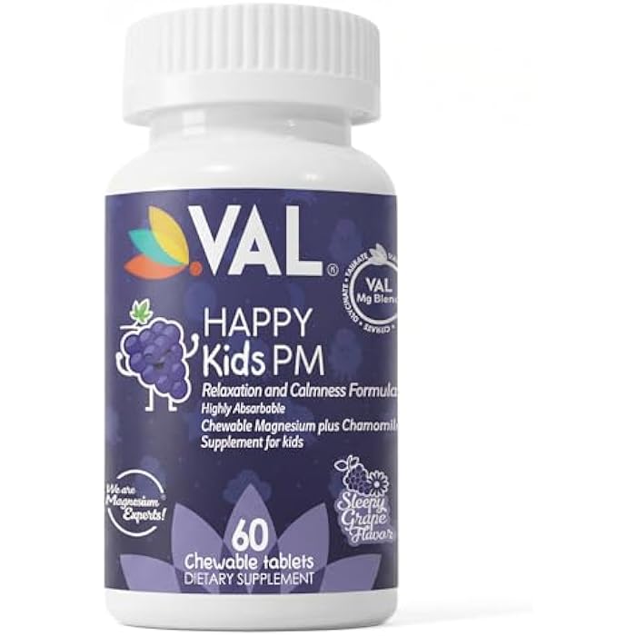 VAL Kids PM Magnesium Gummies | Sugar-Free Chewable Tablets with Chamomile, Magnesium Glycinate + Citrate + Taurate | Vitamin B6 & C | Natural Grape Flavor | Sleep & Calm Support | 60 Ct | Ages 4+ - Image 1