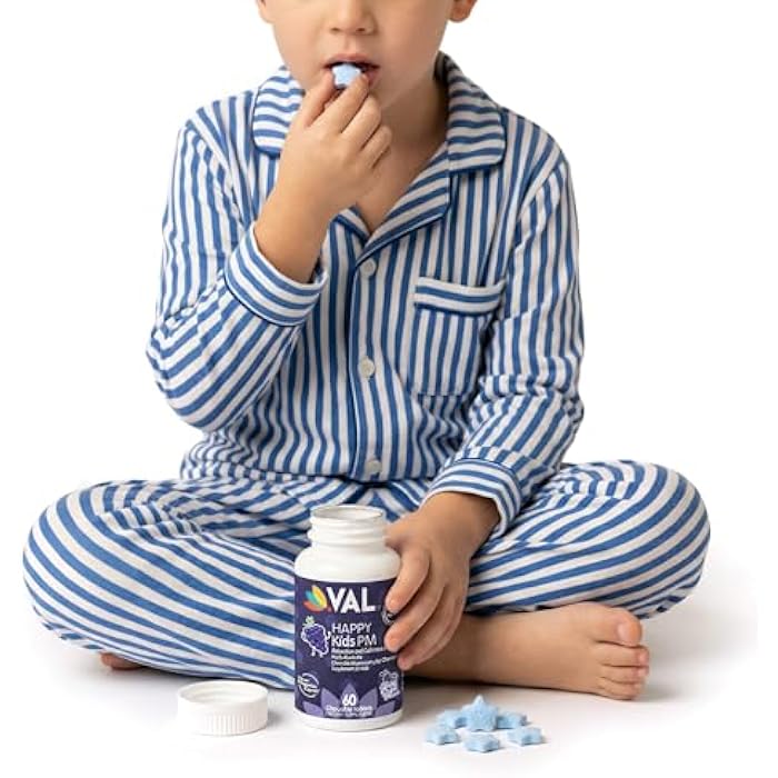 VAL Kids PM Magnesium Gummies | Sugar-Free Chewable Tablets with Chamomile, Magnesium Glycinate + Citrate + Taurate | Vitamin B6 & C | Natural Grape Flavor | Sleep & Calm Support | 60 Ct | Ages 4+ - Image 3