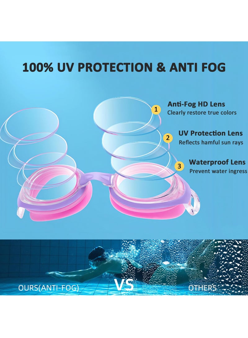 Excefore Kids Swimming Goggles, 2 Pcs Swim Goggles for Children, No Leaking Anti Fog UV Protection Children Swimming Goggles, Adjustable Head Strap Swim Goggle for 3-15 Years Old Girls Boys Children - Image 2