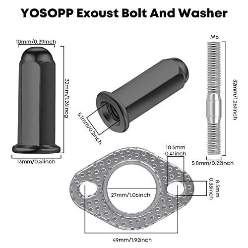 YOSOPP GY6 Exhaust Bolt Nuts Gasket for 50cc 70cc 90cc 110cc 125cc 150cc Scooters ATVs GMB139 Engine Moped Quad 4 Wheeler Dune Buggy Go Karts Taotao Sunl Coolster Jonway Roketa Sandrail (Black) - Image 5