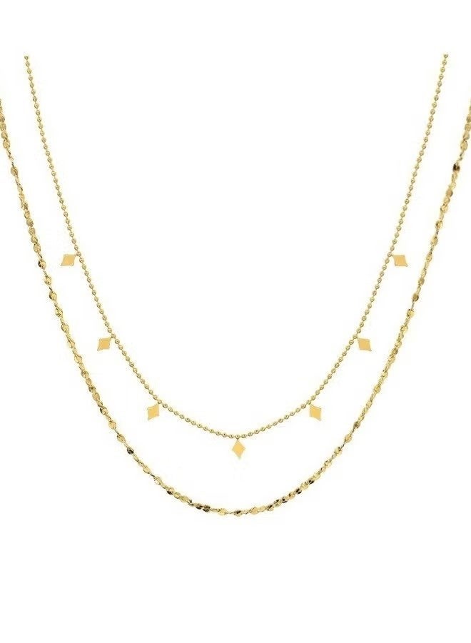 طقم قلادة نسائية من الفولاذ المقاوم للصدأ مطلية بالذهب، لون مزدوج، متعددة الطبقات، مزينة بشرابة مرصعة بالألماس. - Image 4