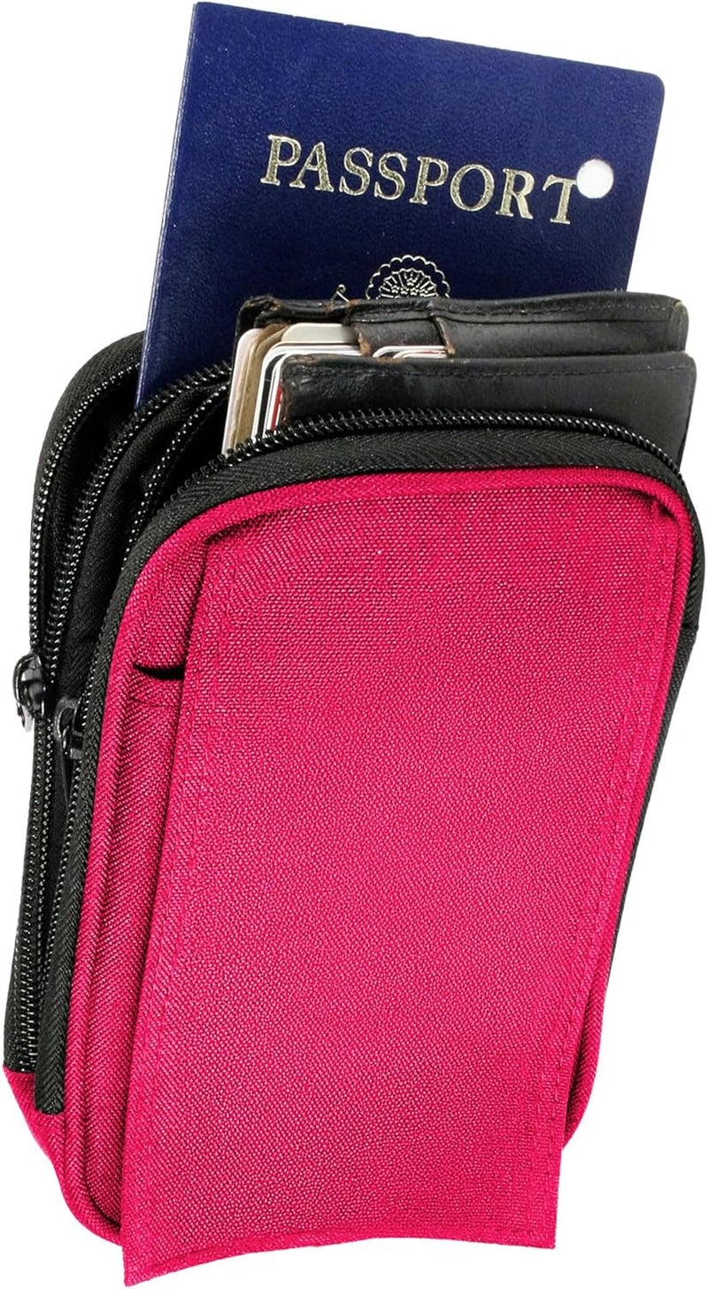 Clakit XL Strap Pack Travel Pouch, Double Zipper Passport Holder - Multi Pocket Organizer Cellphone Pouch with Clip, Backpack Accessories for Everyday Carry Hiking Travel Wallet - Pink - Image 1
