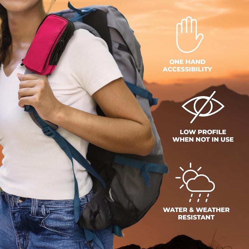 Clakit XL Strap Pack Travel Pouch, Double Zipper Passport Holder - Multi Pocket Organizer Cellphone Pouch with Clip, Backpack Accessories for Everyday Carry Hiking Travel Wallet - Pink - Image 4