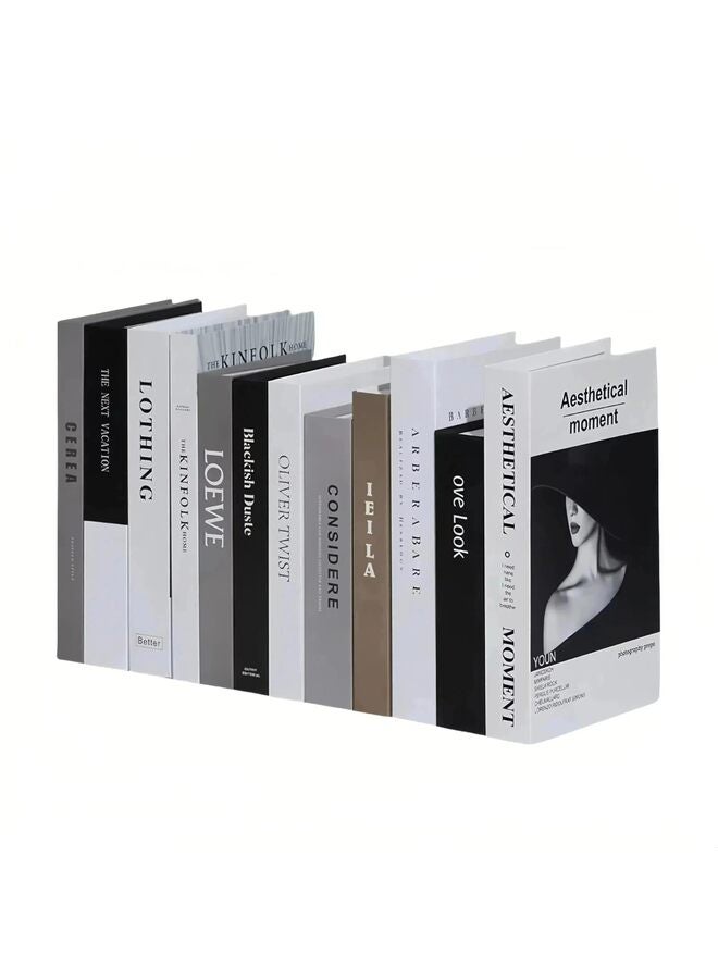 يُسلِّم 12 قطعة من الكتب الزخرفية للديكور المنزلي، ديكورات رفوف باللونين الأبيض والأسود، ديكور مكتبة للمنزل، كتب رائعة مكدسة، محاكاة خزانة الكتب - Image 1