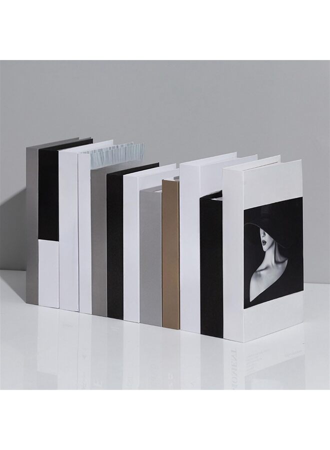 يُسلِّم 12 قطعة من الكتب الزخرفية للديكور المنزلي، ديكورات رفوف باللونين الأبيض والأسود، ديكور مكتبة للمنزل، كتب رائعة مكدسة، محاكاة خزانة الكتب - Image 3