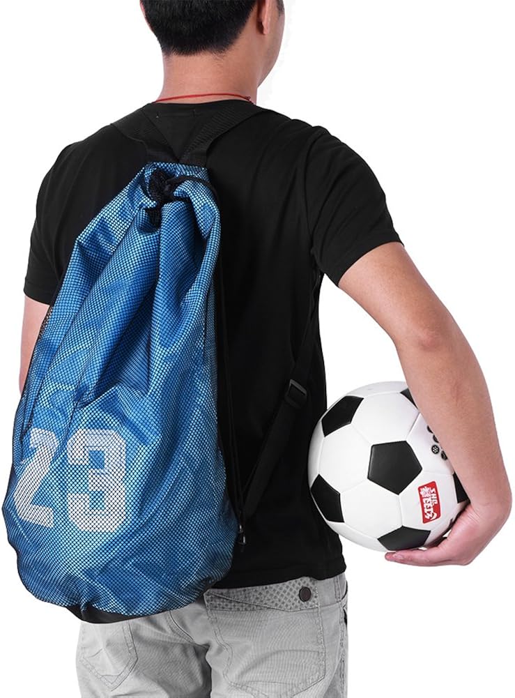 woobles Mesh Drawstring Backpack, Basketball Football Soccer Sports Training Exercising Mesh Backpack Shoulder Drawstring Bag-Blue - Image 1