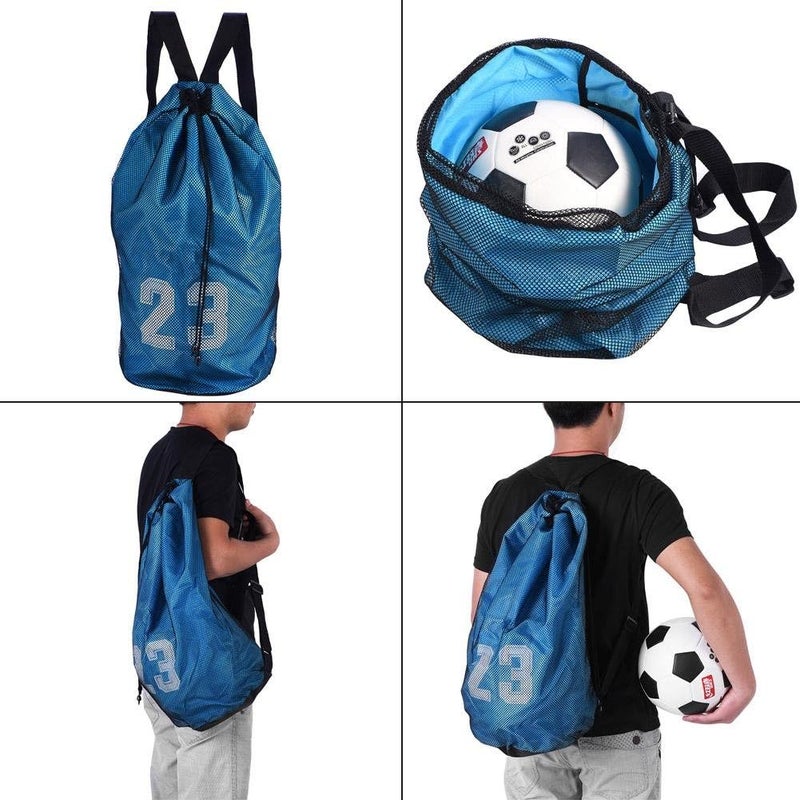 woobles Mesh Drawstring Backpack, Basketball Football Soccer Sports Training Exercising Mesh Backpack Shoulder Drawstring Bag-Blue - Image 2