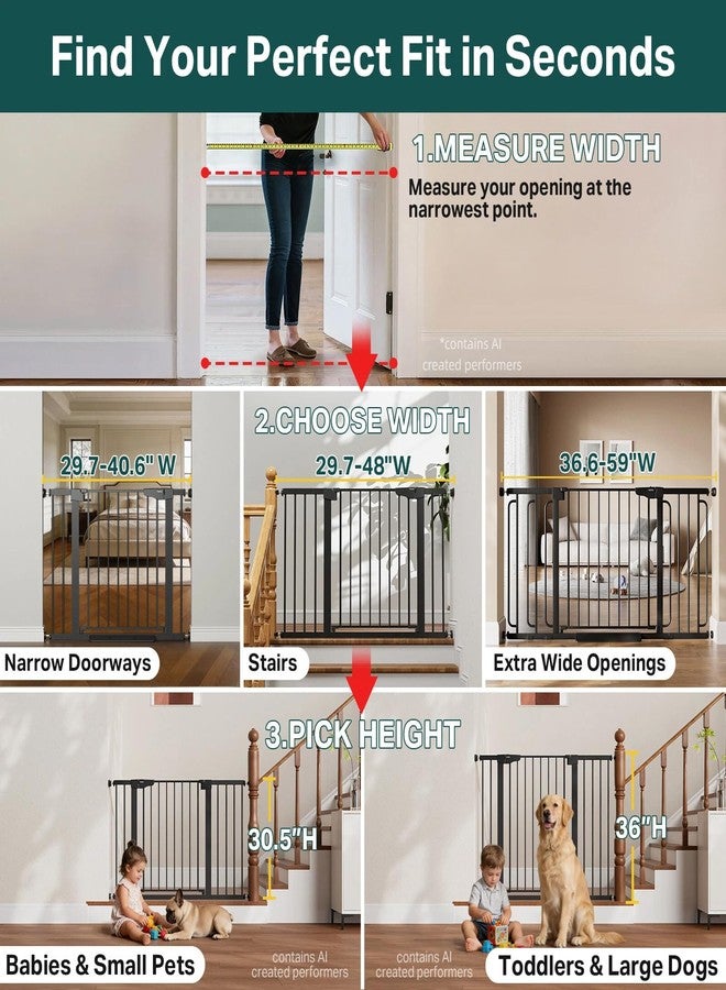 Cumbor 29.7–51.5" Extra Wide Baby Gate for Stairs, Pressure-Mounted Dog Gates for Doorways & Hallways, Auto-Close Walk-Through, No-Trip Design, Child Proof Safety, Dog/Pet Gate for Indoor Use, Black - Image 2