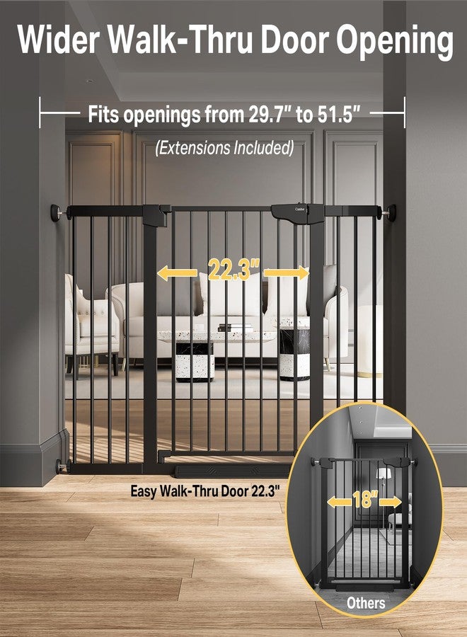 Cumbor 29.7–51.5" Extra Wide Baby Gate for Stairs, Pressure-Mounted Dog Gates for Doorways & Hallways, Auto-Close Walk-Through, No-Trip Design, Child Proof Safety, Dog/Pet Gate for Indoor Use, Black - Image 3