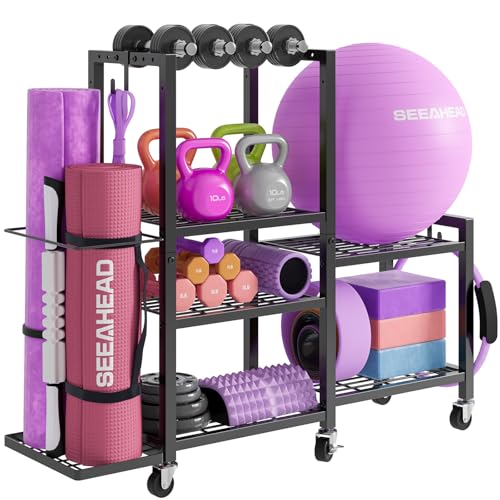 SEEAHEAD 6Tier Home Gym Storage Rack with Wheels Dumbbell Weight Rack and Yoga Mat Organizer MultiPurpose Gym Equipment Storage Stand for Home Gym Accessories - Image 1