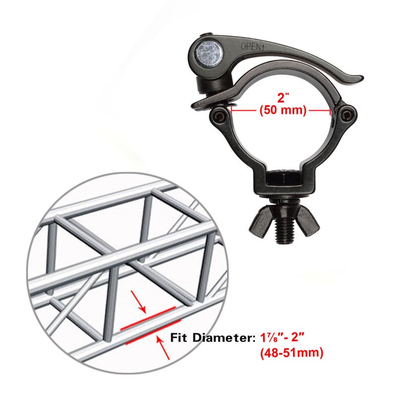 MOUNTAIN_ARK 5 Pack 2" Black DJ Stage Lighting Clamps, Truss Clamp, Par Light Mount Hook, Heavy Duty 220 Lbs, Quick Release & Lock - Image 3