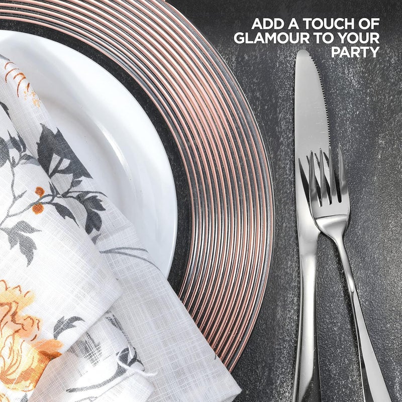 CHATEAU FINE TABLEWARE Rose Gold Charger Plates 13 Set of 6 Dinner Service Plates for Parties Weddings Thanksgiving New Years Eve Celebrations Clear Plastic Disposable Reusable Chargers Dinner Plates - Image 4