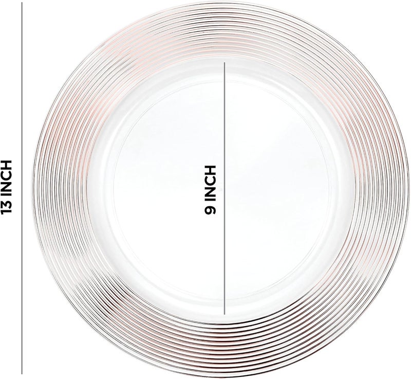 CHATEAU FINE TABLEWARE Rose Gold Charger Plates 13 Set of 6 Dinner Service Plates for Parties Weddings Thanksgiving New Years Eve Celebrations Clear Plastic Disposable Reusable Chargers Dinner Plates - Image 2