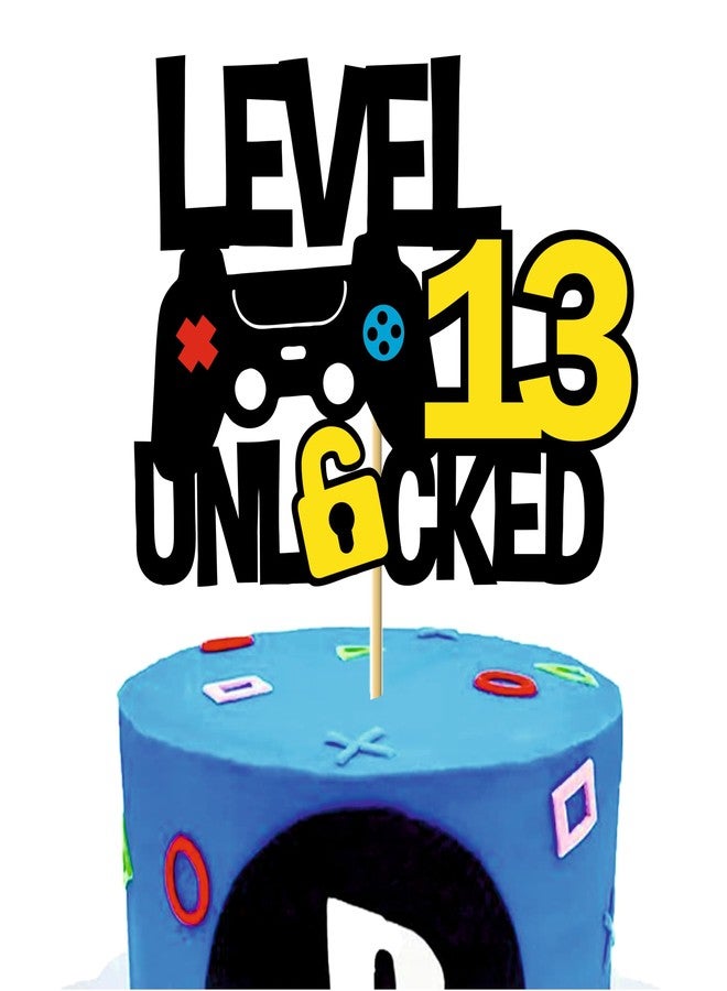 SVM CRAFT® Level 13 Unlocked Game Birthday Cake Topper - Video Game Boy's 13th Birthday Game On Party Cake Supplies - Gaming Level Up Winner Party Decoration - Image 1