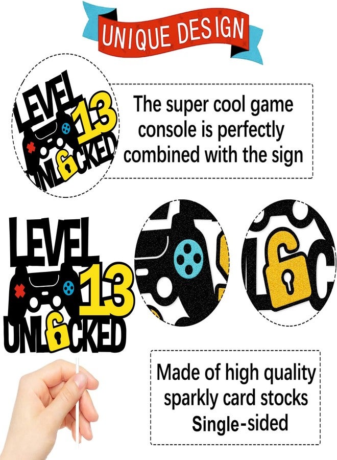 SVM CRAFT® Level 13 Unlocked Game Birthday Cake Topper - Video Game Boy's 13th Birthday Game On Party Cake Supplies - Gaming Level Up Winner Party Decoration - Image 2