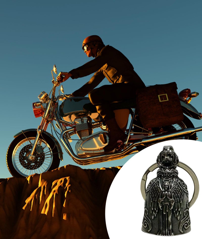 INIMAGINE Guardian Bell Keychain for Motorcycle, Decorative Bike Pendant with Traditional Design – Versatile Motorcycle Accessories Perfect for Adorning Keys, Bags, or Vehicles with a Touch of Symbolic Charm - Image 3