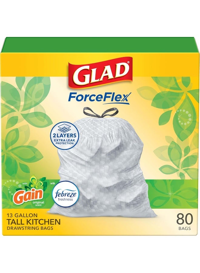 Glad ForceFlex Tall Kitchen Trash Bags, 13 Gal, Gain Original with Febreze, 80 Ct - Image 1