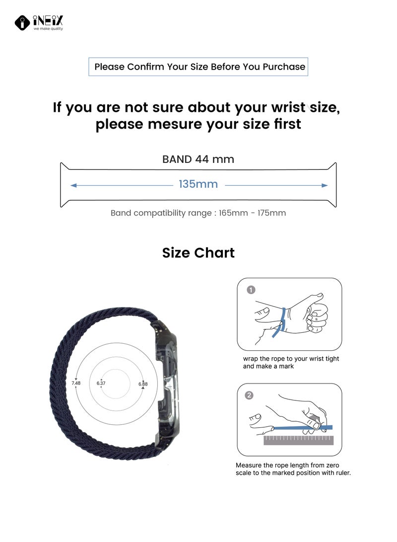 إينيكس سوار ساعة مجدول (مُضفّر) من نايلون قابل للتمدد مع غطاء لامع متوافق مع ساعات ابل 44 ملم (طول حزام 135 ملم ) - أزرق داكن - Image 2