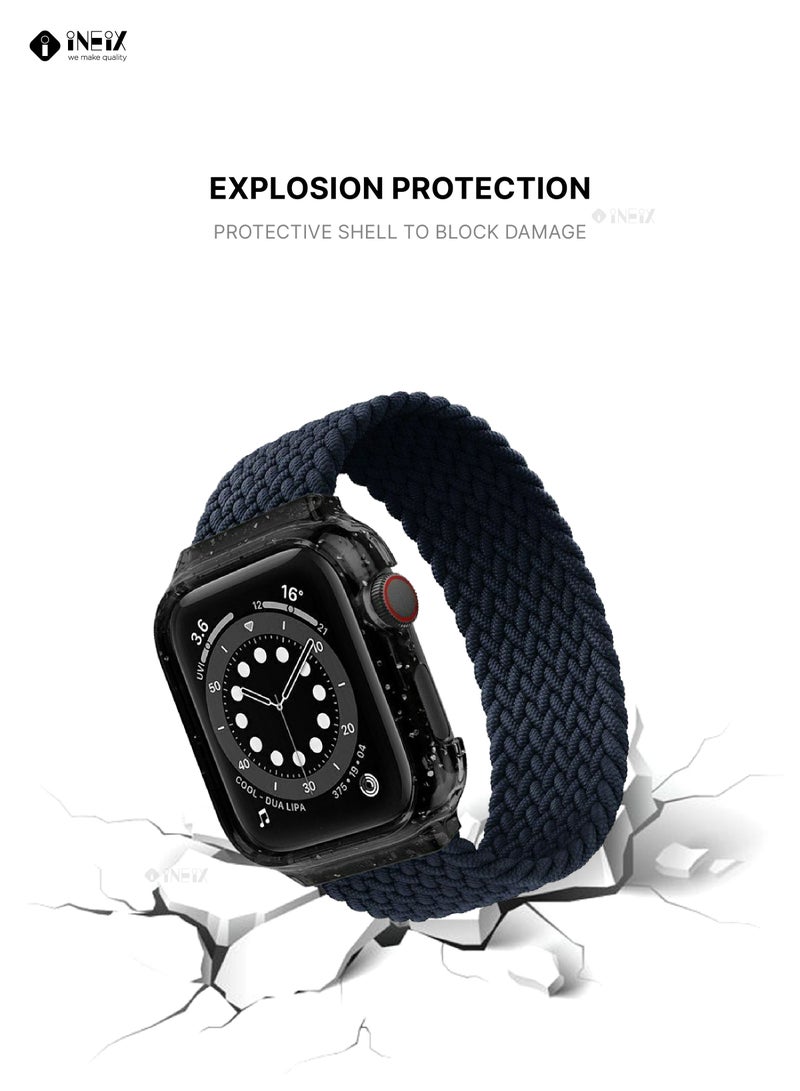 إينيكس سوار ساعة مجدول (مُضفّر) من نايلون قابل للتمدد مع غطاء لامع متوافق مع ساعات ابل 44 ملم (طول حزام 135 ملم ) - أزرق داكن - Image 3