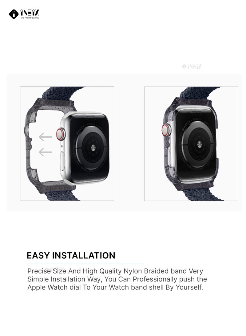 إينيكس سوار ساعة مجدول (مُضفّر) من نايلون قابل للتمدد مع غطاء لامع متوافق مع ساعات ابل 44 ملم (طول حزام 135 ملم ) - أزرق داكن - Image 5