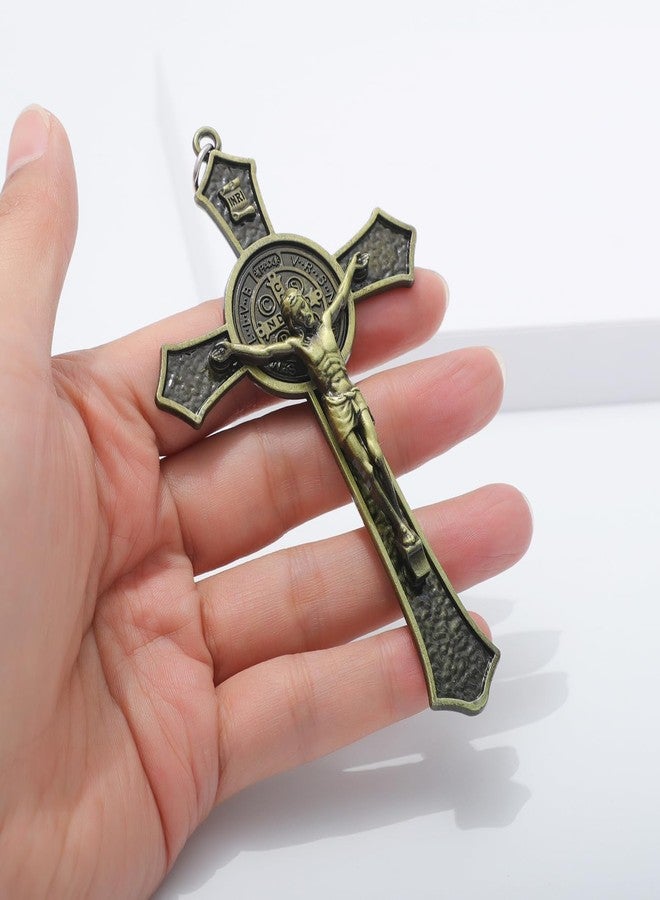 KOMI Antique Bronze Metal Crucifix Cross Small St Benedict Crucifix for Wall Home Decor 4.7X2.8 Inch Jesus Christ Cross San Benito Protection Catholic Faith Gifts - Image 3