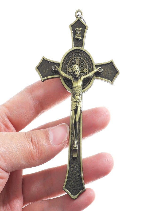 KOMI Antique Bronze Metal Crucifix Cross Small St Benedict Crucifix for Wall Home Decor 4.7X2.8 Inch Jesus Christ Cross San Benito Protection Catholic Faith Gifts - Image 1