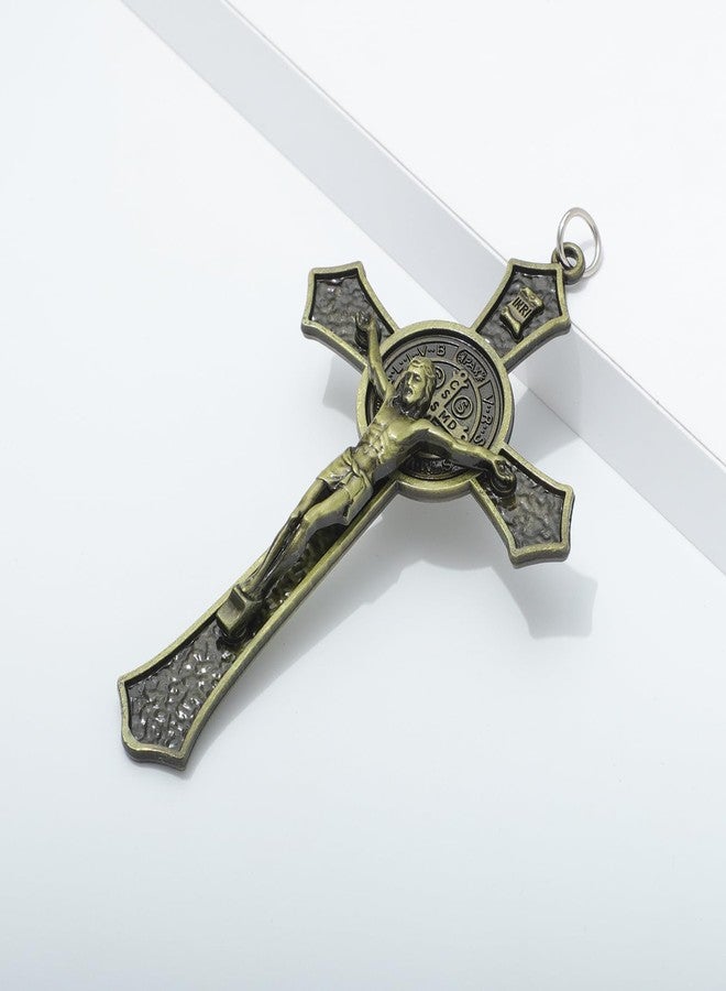 KOMI Antique Bronze Metal Crucifix Cross Small St Benedict Crucifix for Wall Home Decor 4.7X2.8 Inch Jesus Christ Cross San Benito Protection Catholic Faith Gifts - Image 2