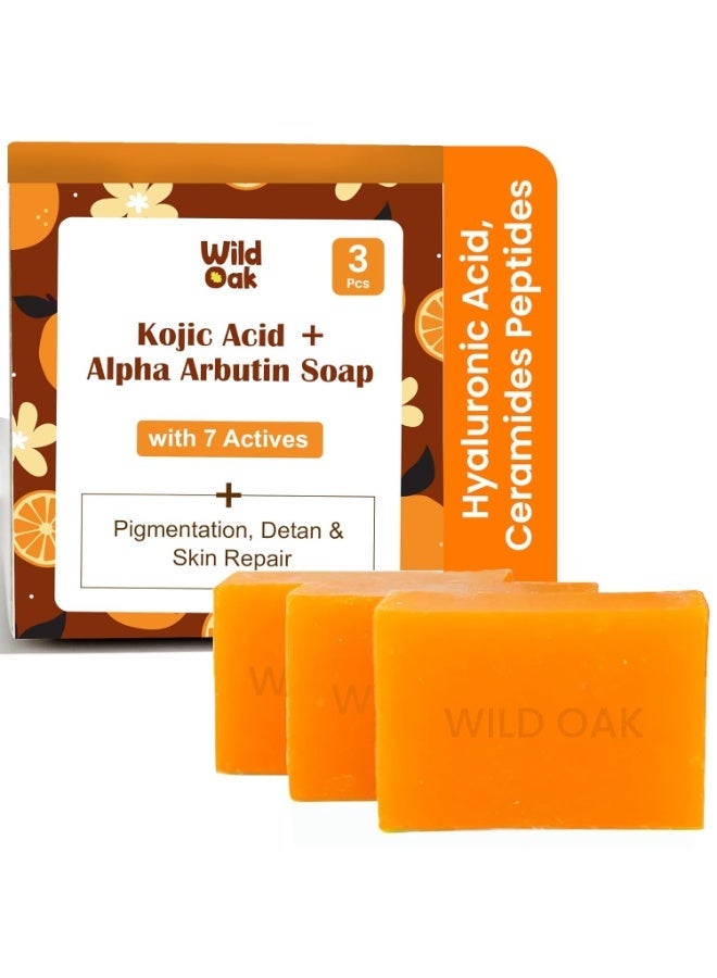WILD OAK WildOak Dark Spots & Pigmentation Repair Soap | Kojic Soap, Alpha Arbutin, Niacinamide, Vitamin C, Turmeric & Licorice | Cold Pressed Soap for Tan Removal & Body Brightening | Pack of 3 | 225gm - Image 1