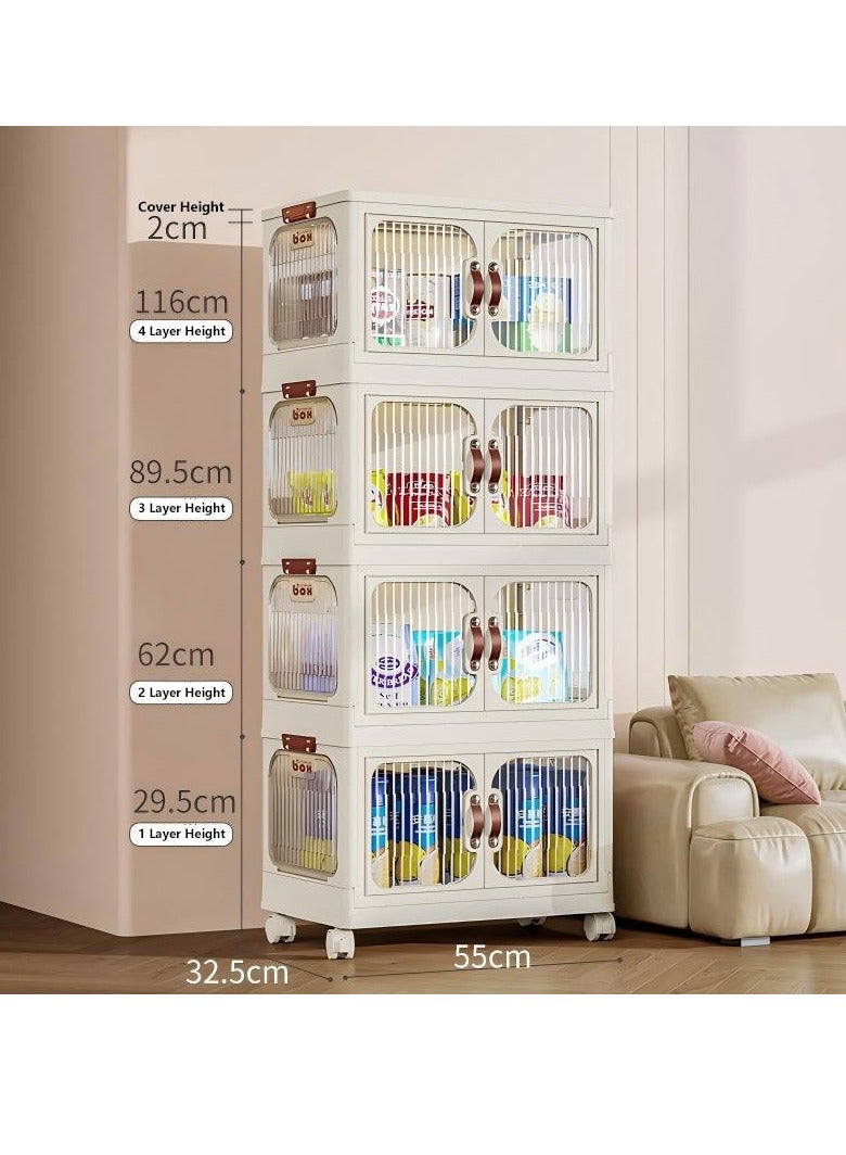 BAIG 4 Tier Plastic Storage Bins with Lid,Stackable Storage Containers with Wheels,Folding Storage Boxes, Stackable Storage Box - Image 1