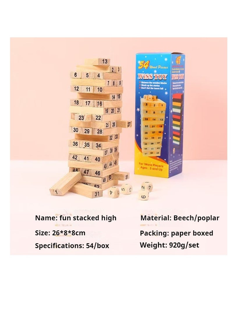 54 stacked wooden blocks suitable for kindergartens, family entertainment, and party games of all ages. Wooden classic non-toxic and environmentally friendly digital stacked block set  - Image 3