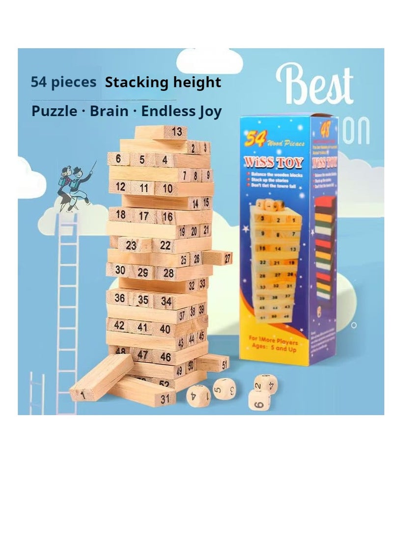 54 stacked wooden blocks suitable for kindergartens, family entertainment, and party games of all ages. Wooden classic non-toxic and environmentally friendly digital stacked block set  - Image 2