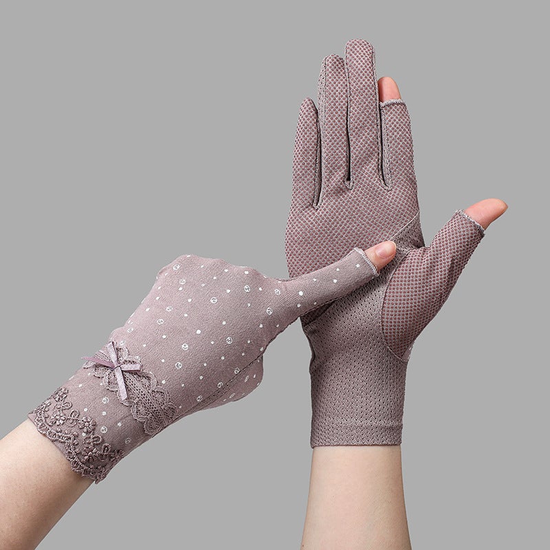 Lace Fingerless UV Protection Gloves for Women lotus root starch 